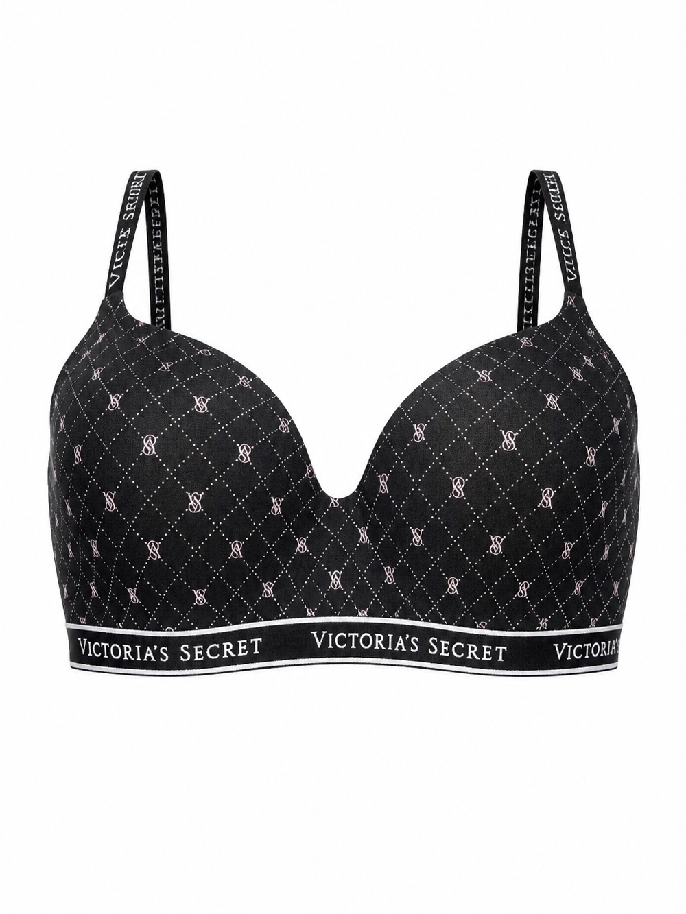 Victoria's Secret Black Bra w/ Beige Lattice. Tshirt Lined Wireless.‎ Sz38DD